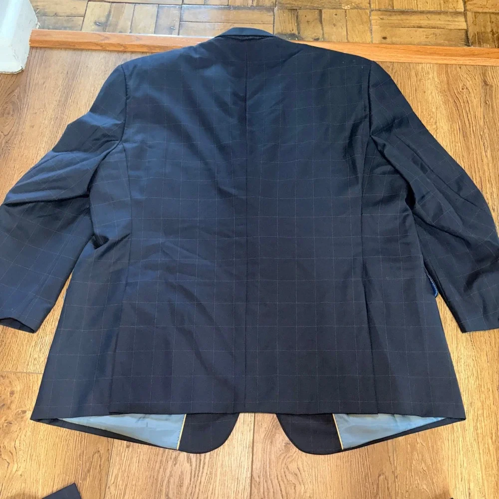 Giorgio Cosani Mens Navy Wool Cashmere Suit Blazer 52R Pants 46x31 Windowpane